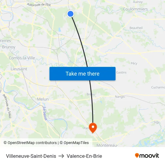 Villeneuve-Saint-Denis to Valence-En-Brie map