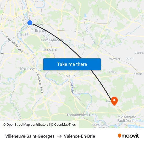 Villeneuve-Saint-Georges to Valence-En-Brie map