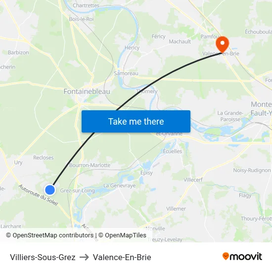 Villiers-Sous-Grez to Valence-En-Brie map