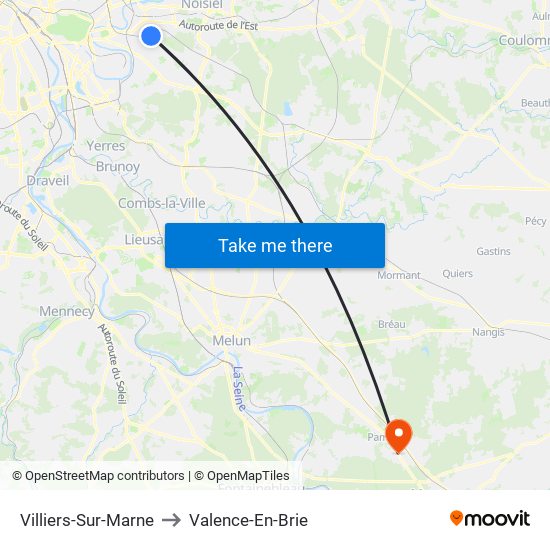 Villiers-Sur-Marne to Valence-En-Brie map