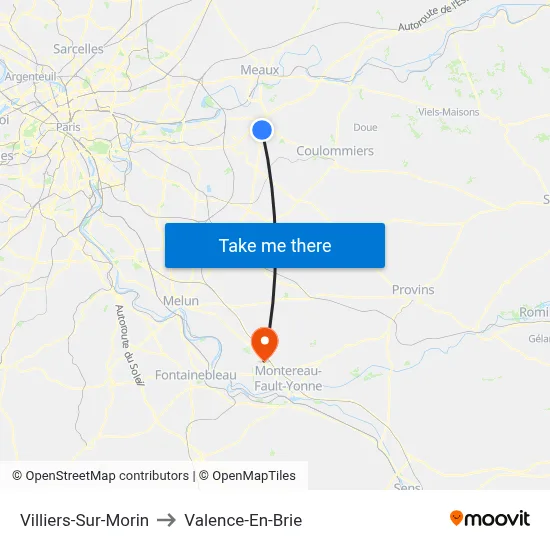 Villiers-Sur-Morin to Valence-En-Brie map