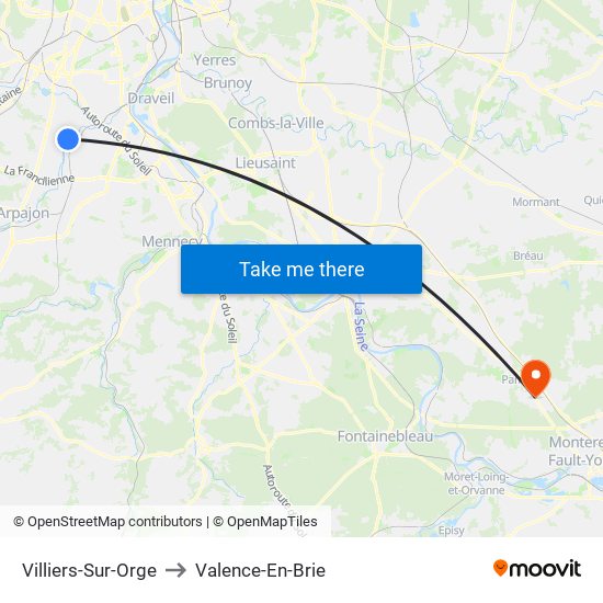 Villiers-Sur-Orge to Valence-En-Brie map