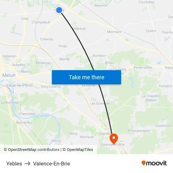 Yebles to Valence-En-Brie map