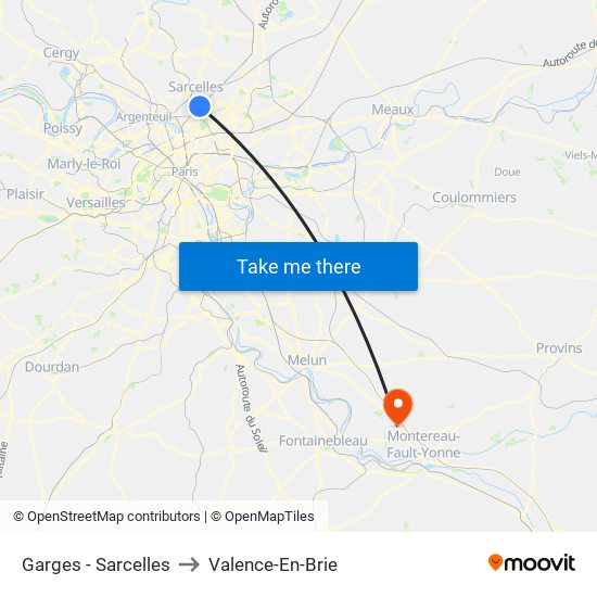 Garges - Sarcelles to Valence-En-Brie map