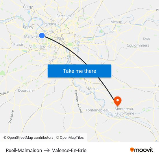 Rueil-Malmaison to Valence-En-Brie map