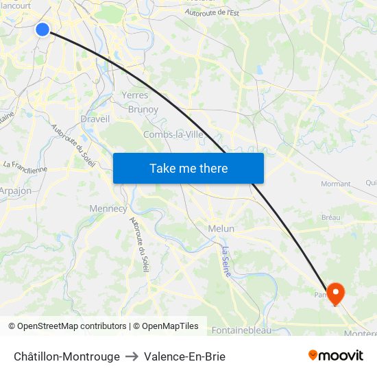 Châtillon-Montrouge to Valence-En-Brie map