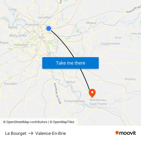 Le Bourget to Valence-En-Brie map