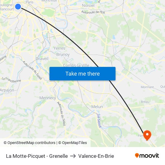 La Motte-Picquet - Grenelle to Valence-En-Brie map