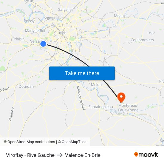 Viroflay - Rive Gauche to Valence-En-Brie map