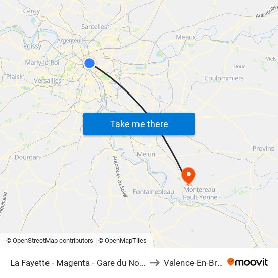 La Fayette - Magenta - Gare du Nord to Valence-En-Brie map