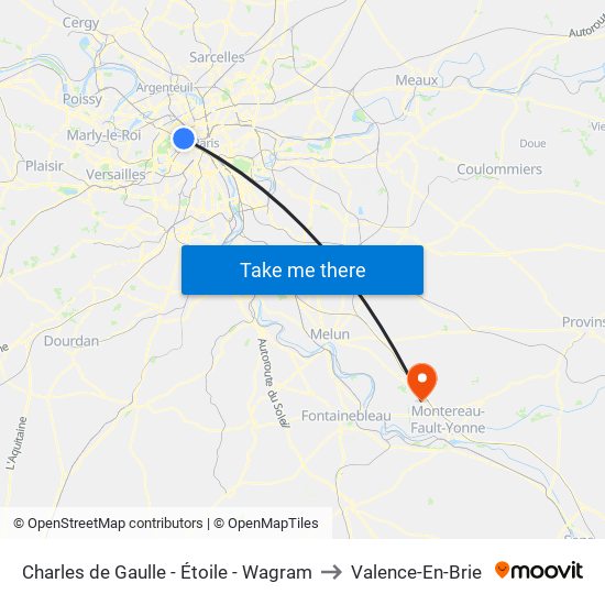 Charles de Gaulle - Étoile - Wagram to Valence-En-Brie map