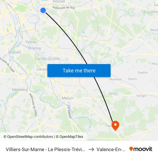 Villiers-Sur-Marne - Le Plessis-Trévise RER to Valence-En-Brie map
