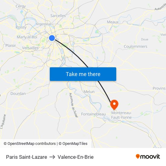 Paris Saint-Lazare to Valence-En-Brie map