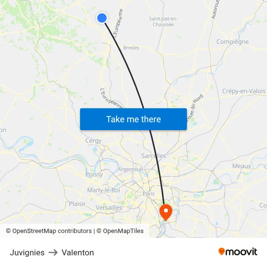 Juvignies to Valenton map