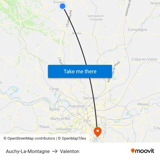 Auchy-La-Montagne to Valenton map