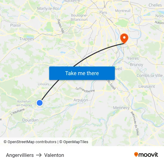 Angervilliers to Valenton map