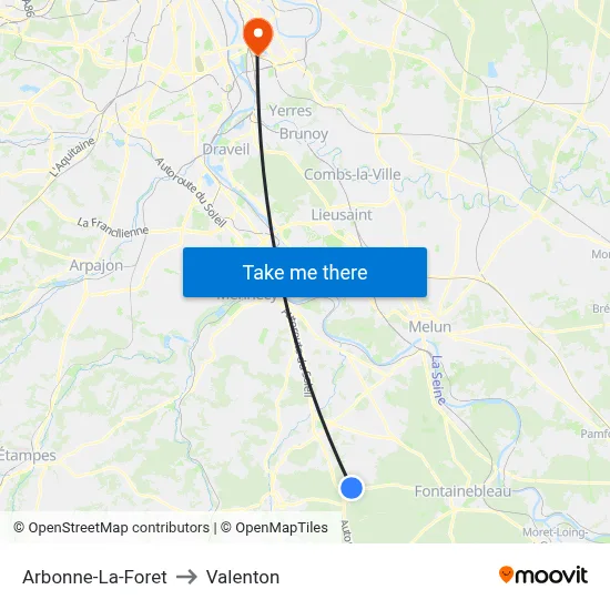 Arbonne-La-Foret to Valenton map