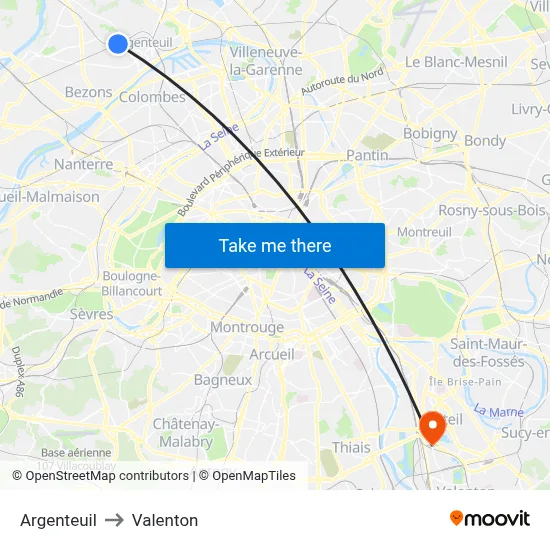 Argenteuil to Valenton map