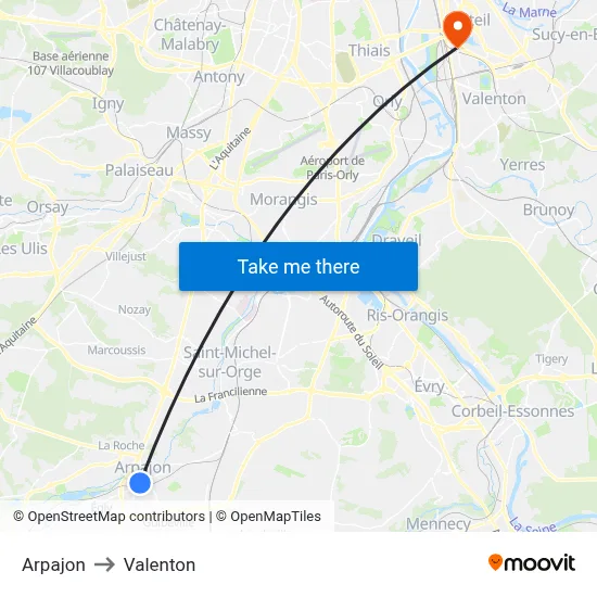 Arpajon to Valenton map