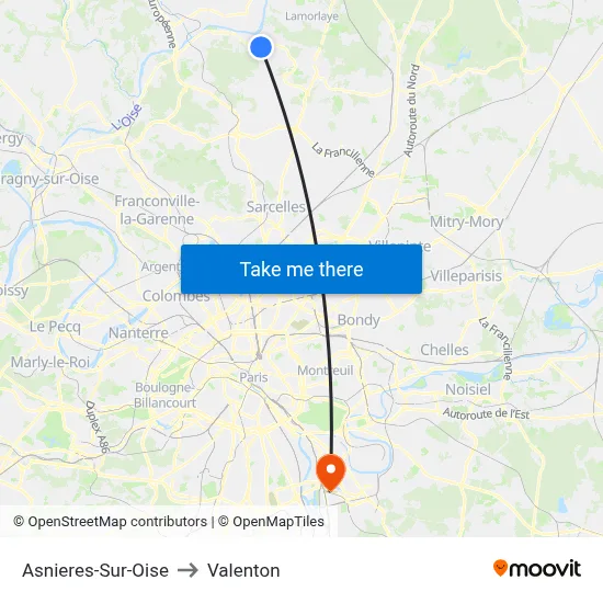 Asnieres-Sur-Oise to Valenton map