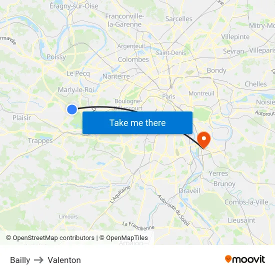 Bailly to Valenton map