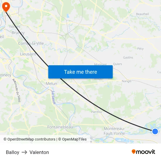 Balloy to Valenton map