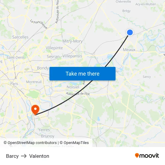 Barcy to Valenton map