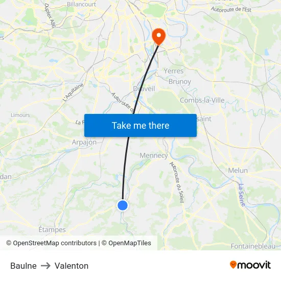 Baulne to Valenton map