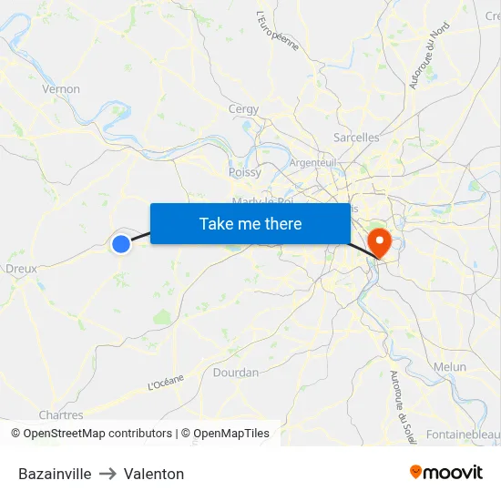 Bazainville to Valenton map
