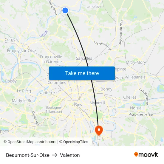 Beaumont-Sur-Oise to Valenton map