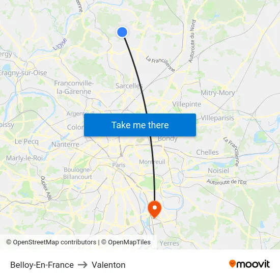 Belloy-En-France to Valenton map