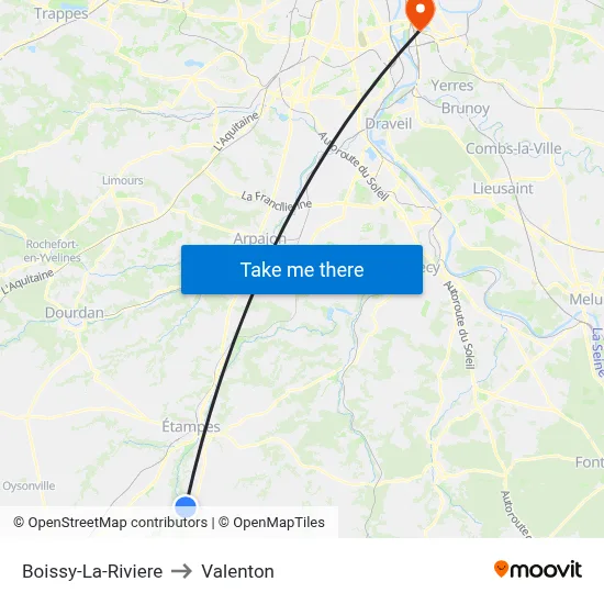 Boissy-La-Riviere to Valenton map