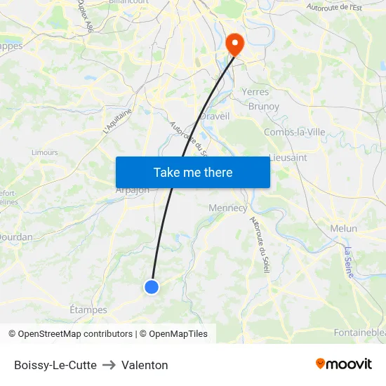 Boissy-Le-Cutte to Valenton map