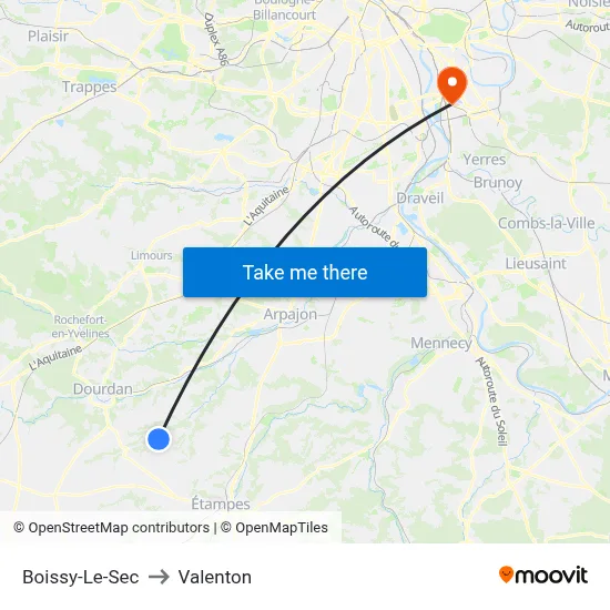 Boissy-Le-Sec to Valenton map