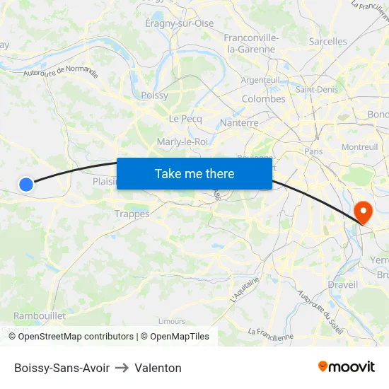 Boissy-Sans-Avoir to Valenton map