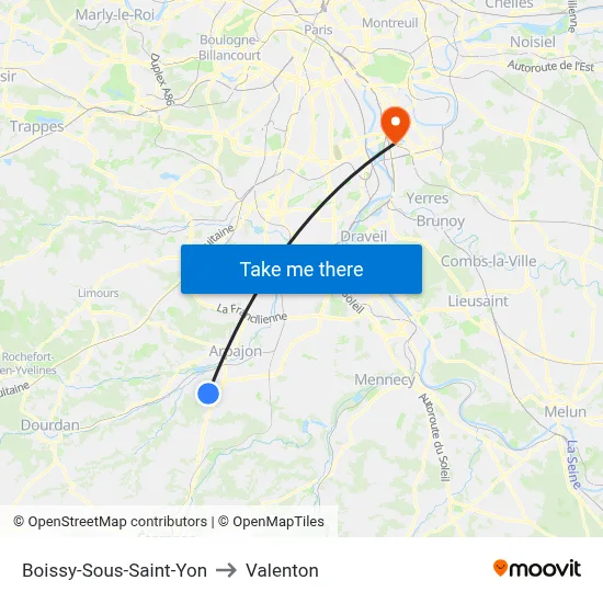Boissy-Sous-Saint-Yon to Valenton map