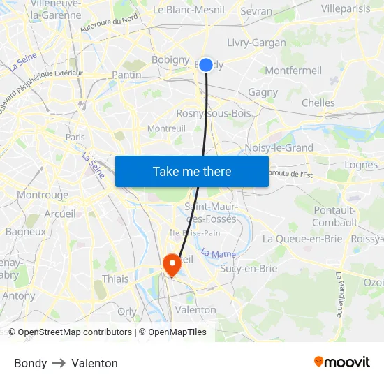 Bondy to Valenton map