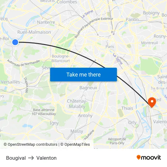 Bougival to Valenton map