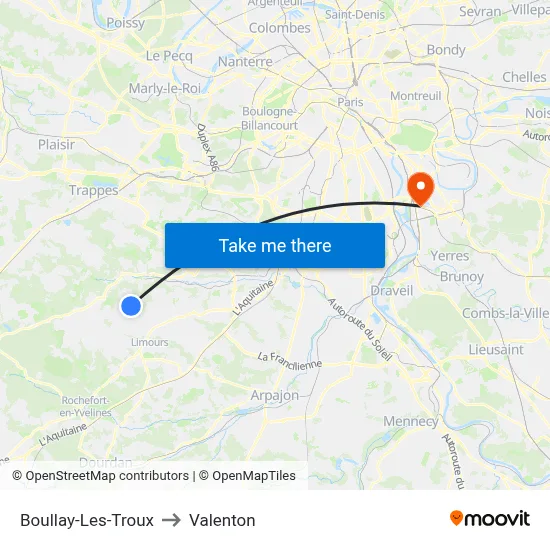 Boullay-Les-Troux to Valenton map