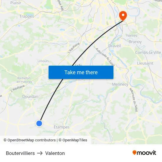 Boutervilliers to Valenton map