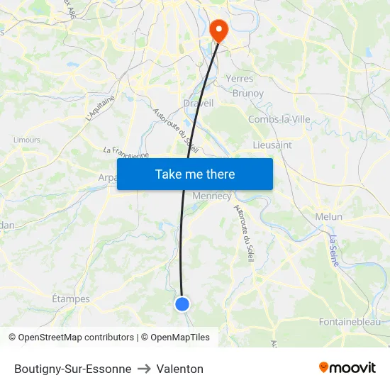 Boutigny-Sur-Essonne to Valenton map