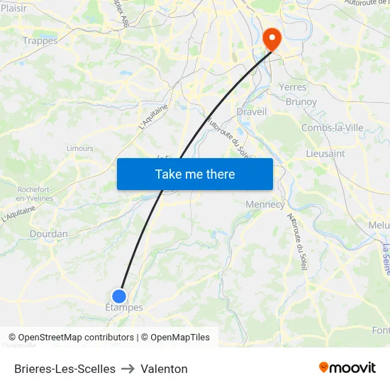 Brieres-Les-Scelles to Valenton map