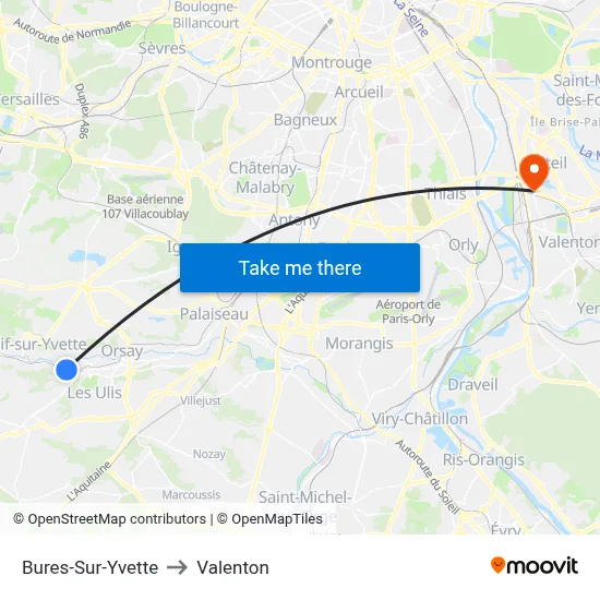 Bures-Sur-Yvette to Valenton map