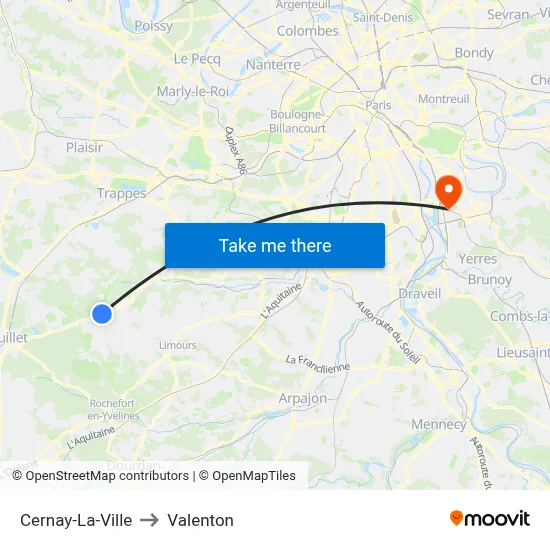 Cernay-La-Ville to Valenton map
