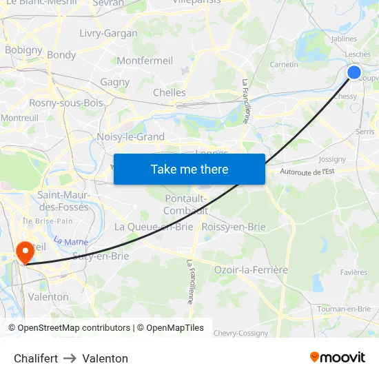 Chalifert to Valenton map