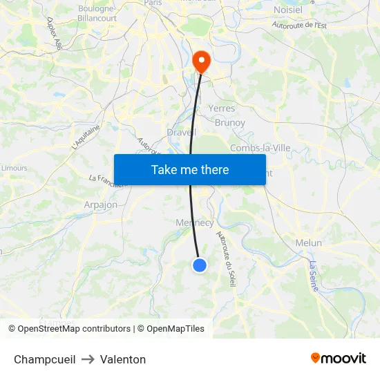 Champcueil to Valenton map