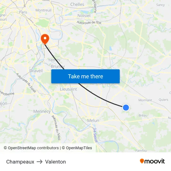 Champeaux to Valenton map