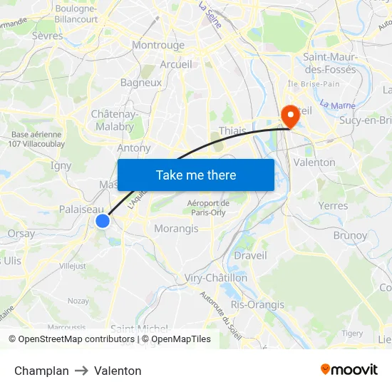 Champlan to Valenton map