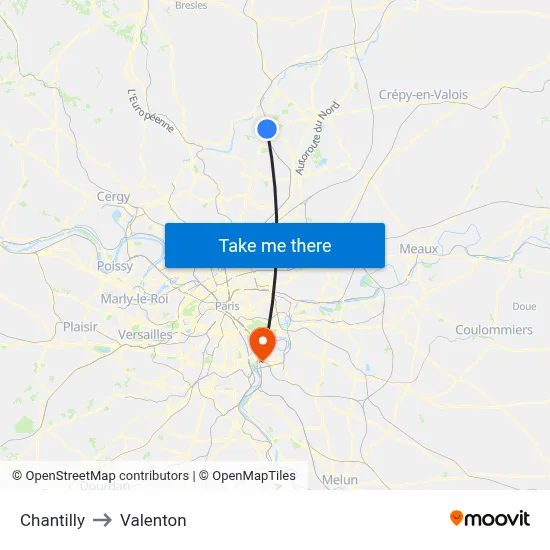 Chantilly to Valenton map