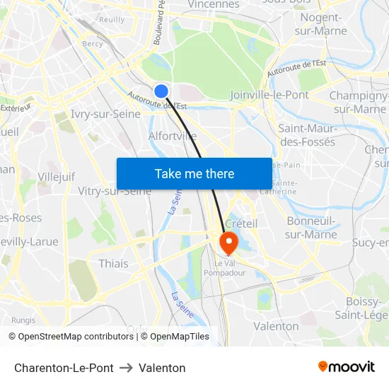 Charenton-Le-Pont to Valenton map